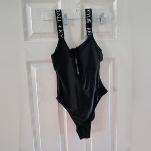 Kendall & Kylie Black Swimsuit with Logo Straps